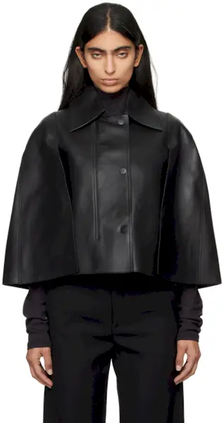 Black Double Leather Cape Vest