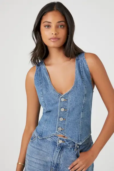 Button-Up Denim Crop Top