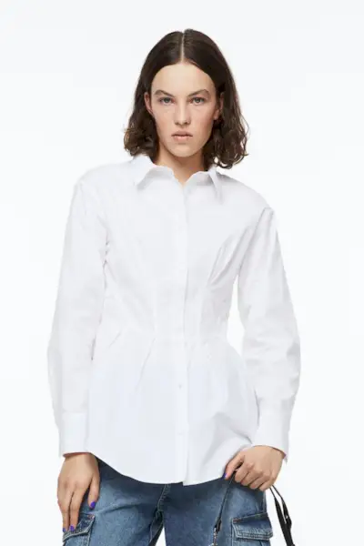 H&M + Tapered-Waist Poplin Shirt