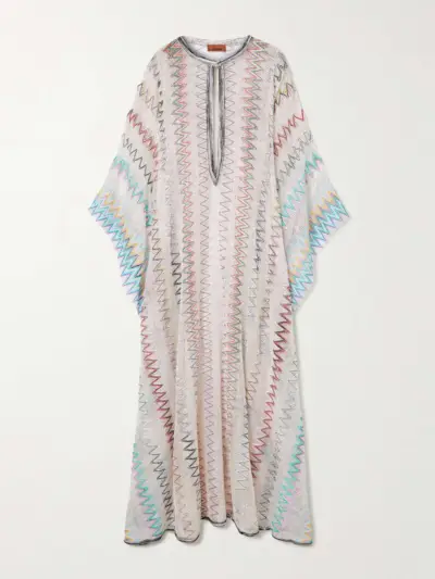 Sequined Striped Embroidered Open-Knit Coverup