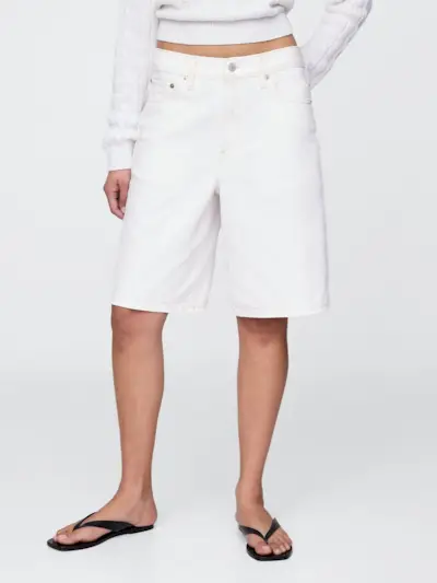 White 11' Mid Rise Ultrasoft Longline Denim Shorts