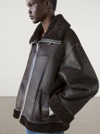 Massimo Dutti, Leather Aviator Coat With Seam Details