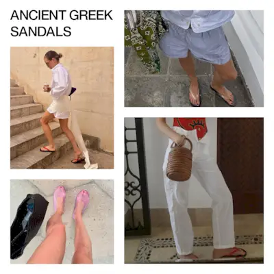 A collage of influencer imagery featuring Ancient Greek Sandals.