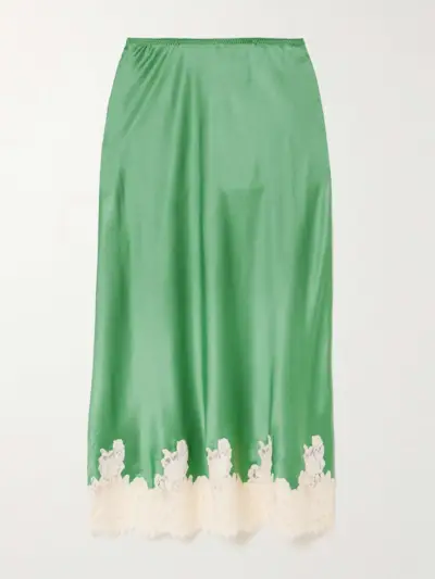 Elowena Lace-Trimmed Silk Midi Skirt