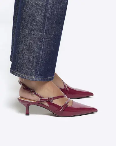 River Island + Strappy Heeled Sling Back Court Shoes in Red