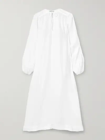 Tie-Detailed Linen Midi Dress