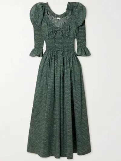 Dôen + Kaira Smocked Printed Organic Cotton-Voile Midi Dress