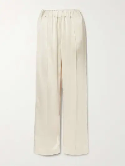 Pleated Satin Straight-Leg Track Pants