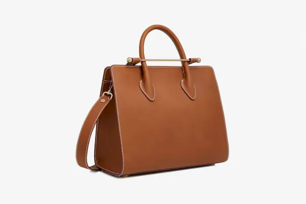 The Strathberry Top-Handle Midi Tote in Brown Leather