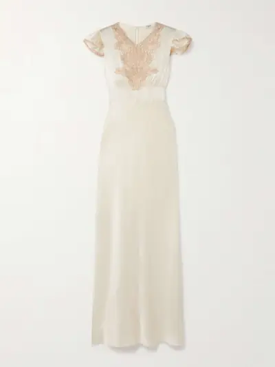 Corded Lace-Trimmed Silk-Satin Midi Dress