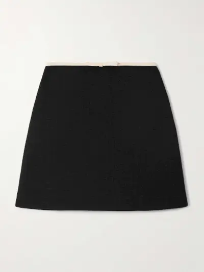 Bow-Embellished Wool-Blend Tweed Mini Skirt