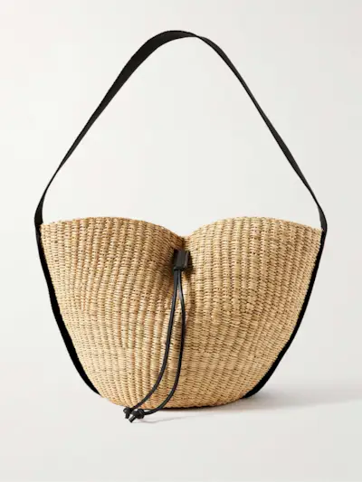 Orbi Cotton Canvas-Trimmed Woven Straw Shoulder Bag
