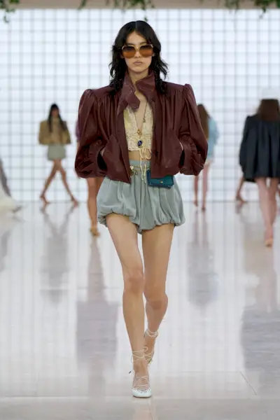 Model on the Chloe spring/summer 2025 runway wearing bubble shorts.