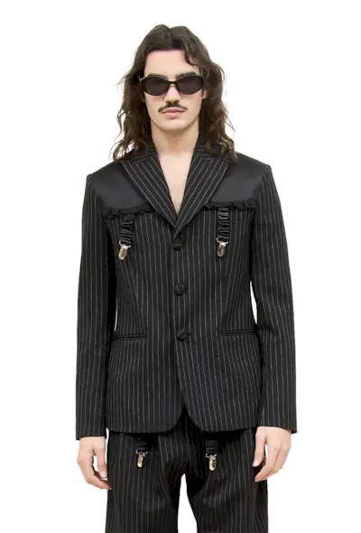 Gussie Pinstripe Garter Detail Blazer — Tanner Fletcher