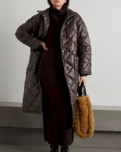 Stand Studio + Sage Quilted Padded Leather Coat