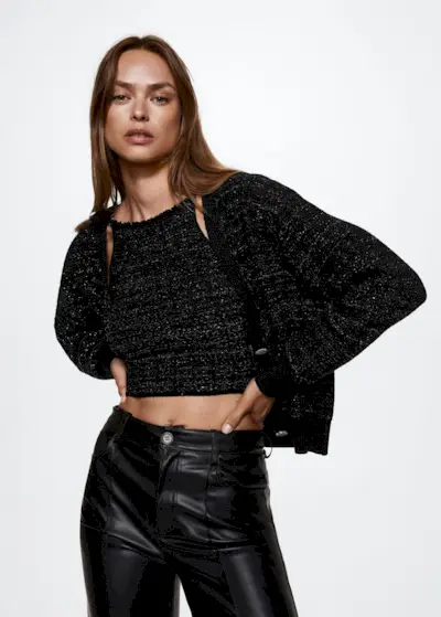 Mango + Metallic Yarn Tweed Cardigan