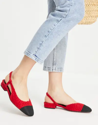 ASOS Design + Lively Slingback Ballet Flats in Red Tweed