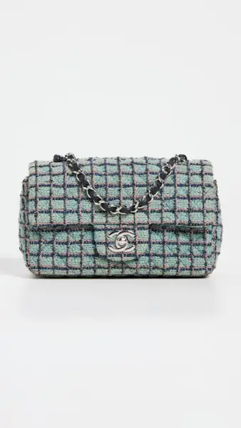 What Goes Around Comes Around + Chanel Green Tweed Rectanglar Flip Mini