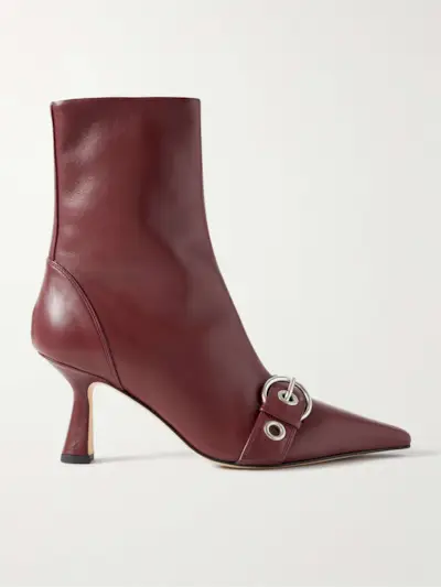 Halima Buckle-Embellished Leather Ankle Boots
