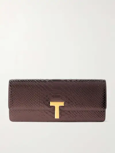 Wallis Metallic Snake-Effect Leather Clutch