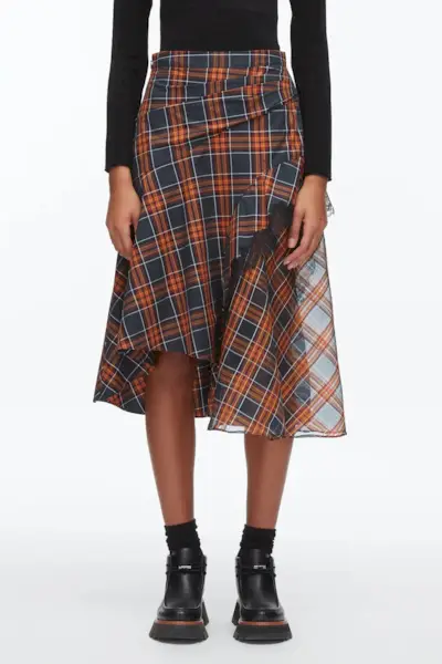 Phillip Lim, Plaid Mix Draped Midi Skirt