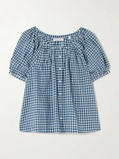 June Gathered Gingham Organic Cotton Blouse