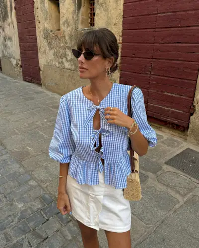 An image of @juliesfi wearing one of the best gingham tops.