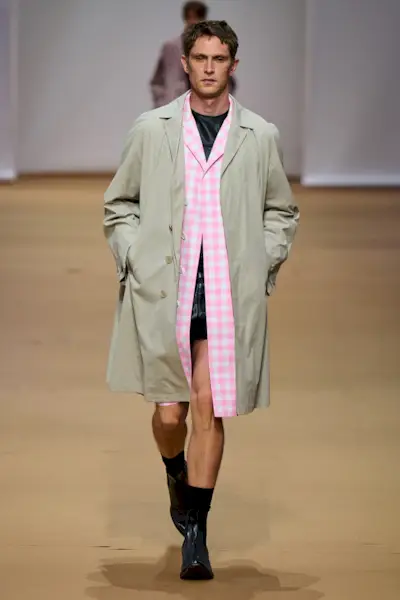 An image of gingham on the Prada SS23 runway.