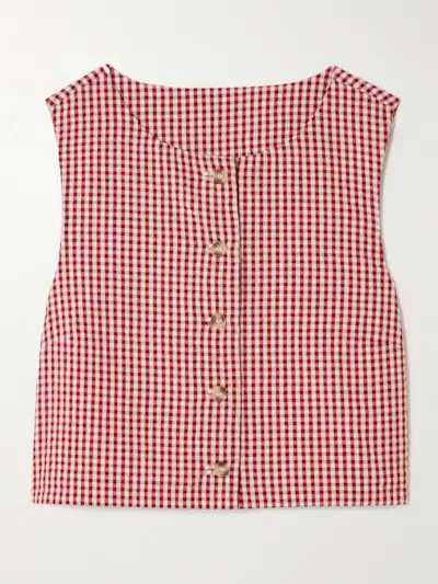 Rio Cropped Gingham Linen-Seersucker Top
