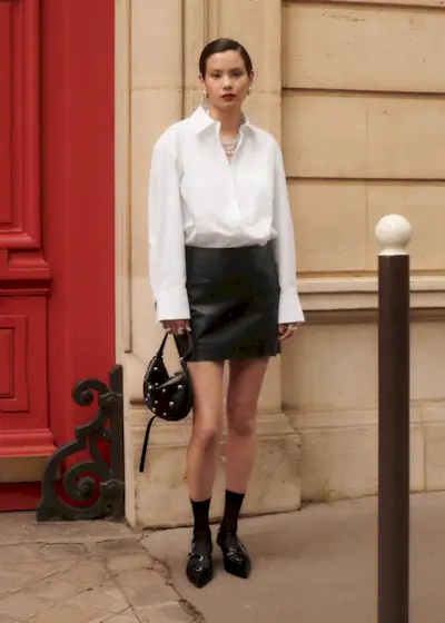 Raw-Edge Leather Mini Skirt