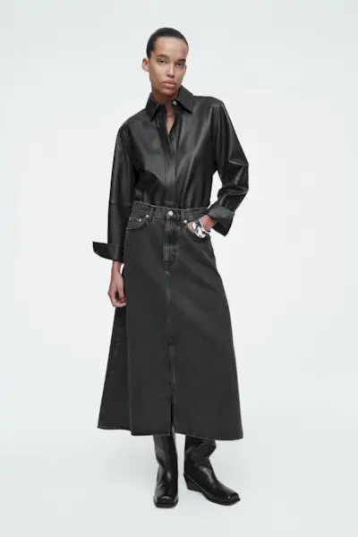 A-Line Denim Midi Skirt