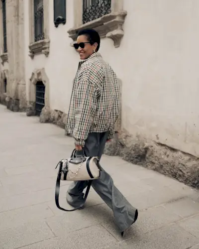 @tamumcpherson wears a check bomber jacket