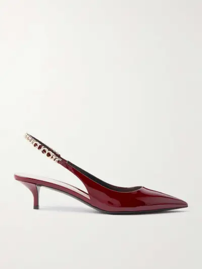 Signoria Embellished Patent-Leather Slingback Pumps