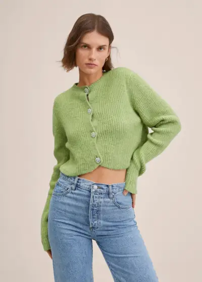 Mango + Knitted Cardigan With Jewel Button