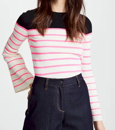 Nude + Striped Sweater With Round Neckline