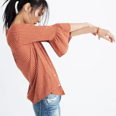 Madewell + Veranda Bell-Sleeve Shirt in Windowpane
