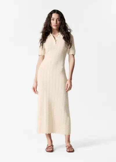Pointelle-Knit Midi Dress