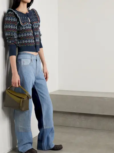 SEA, Anna ruffled cropped merino wool-jacquard cardigan