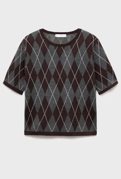 An image of a Mango knit top, a staple of preppy fashion.