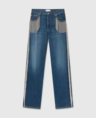 Chain Tassel Straight-Leg Denim Jeans
