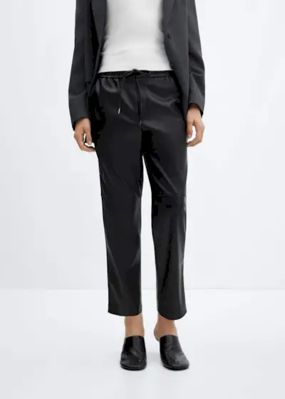 Mango + Leather-Effect Elastic Waist Trousers
