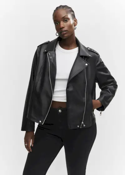 Mango + Faux-Leather Biker Jacket