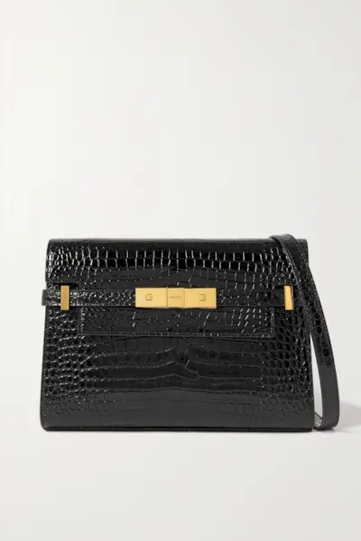 Saint Laurent + Manhattan Small Croc-Effect Patent-Leather Shoulder Bag