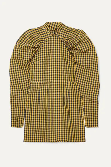 ROTATE Birger Christensen + Gathered Checked Twill Mini Dress