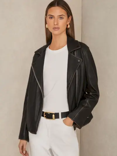 Beau Black Relaxed Leather Biker Jacket