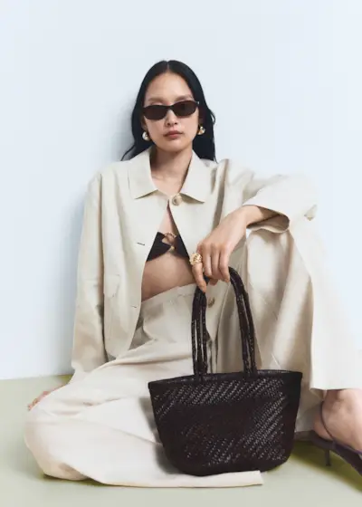 MANGO, Braided Leather Shoulder Bag