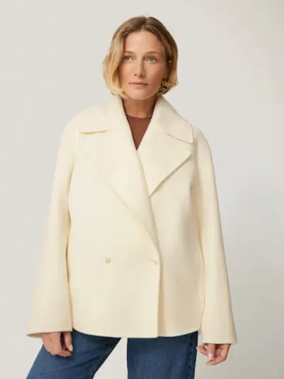 Wool Double Faced Short Coat | Ivory