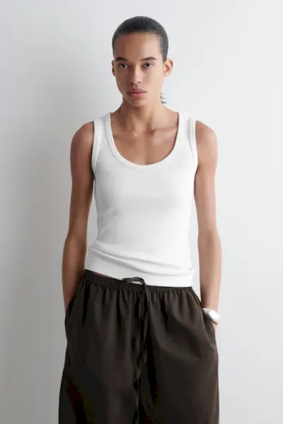 Ribbed Scoop-Neck Tank Top
