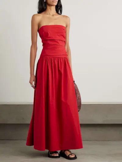 Strapless Tie-Back Crinkled Cotton-Blend Maxi Dress