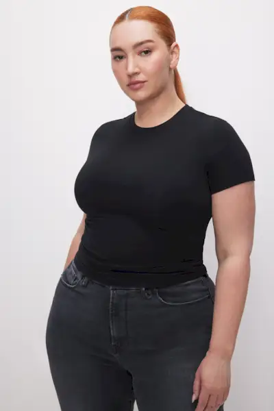 Super Stretch Baby Tee with shorts sleeves in black